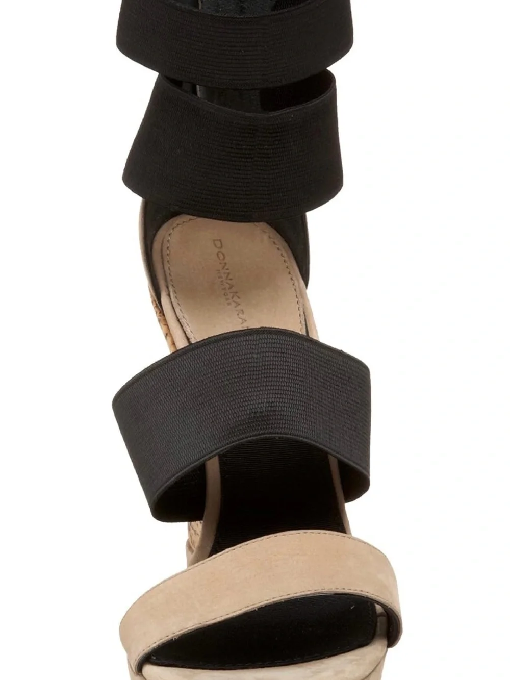 Donna Karan Beige and Black Cork Wedge Sandal